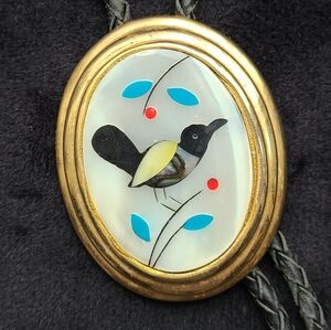 Vintage Bolo Tie With Inlay Bird